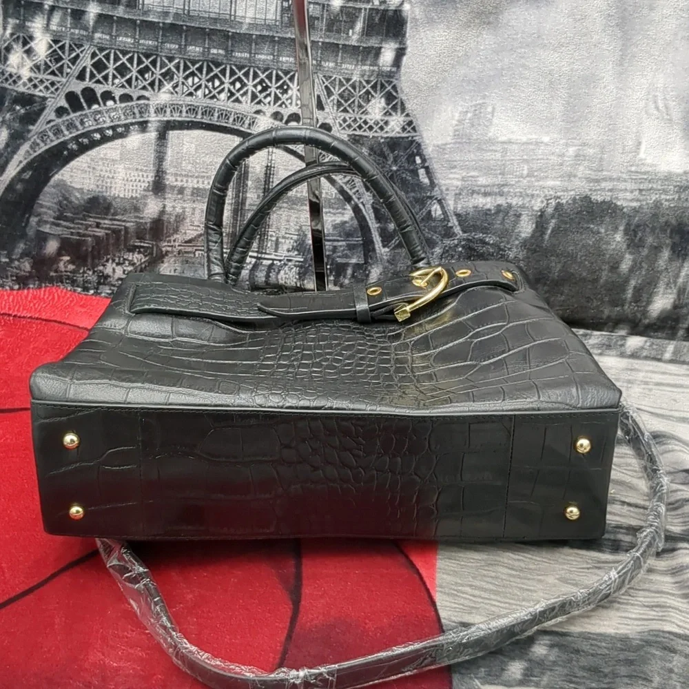 Antonio Melani Black Crocodile-Embossed tote